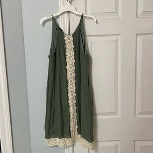 Army green sundress with lace details